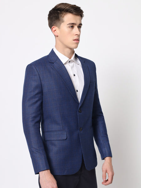 Blue Self Checked Blazer