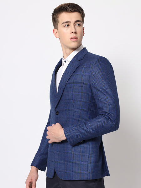 Blue Self Checked Blazer