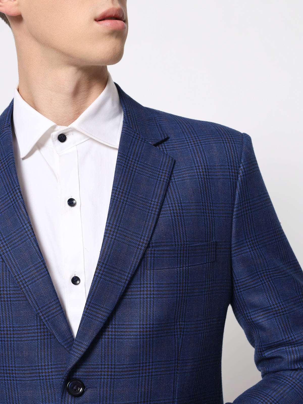 Blue Self Checked Blazer