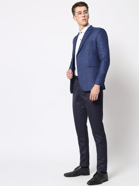 Blue Self Checked Blazer