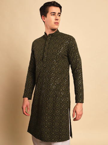 Mehendi Embroidered Sequence Kurta