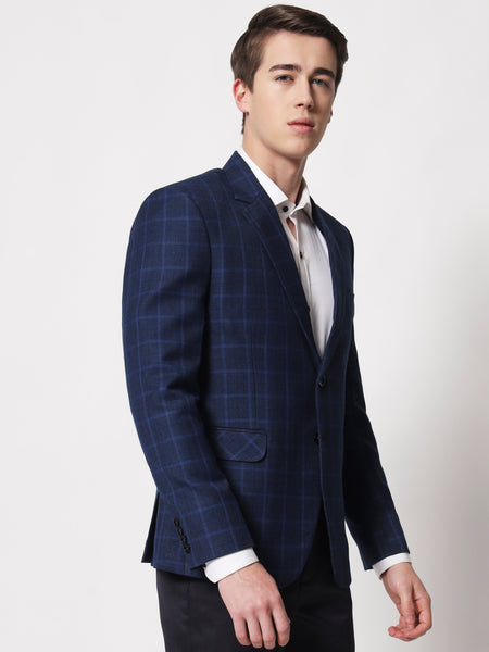 Navy Blue Checked Blazer