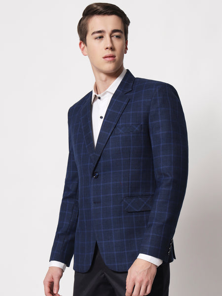 Navy Blue Checked Blazer