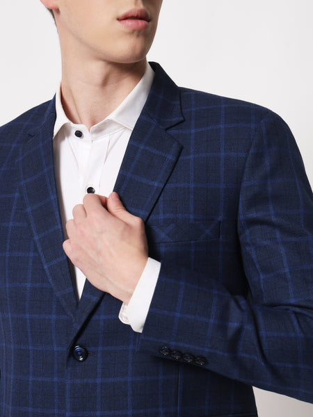 Navy Blue Checked Blazer