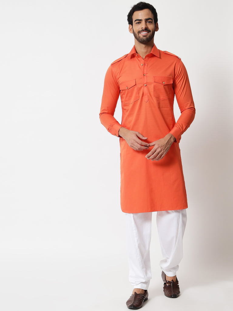 White festive wear cotton silk pathani suit for father and son - G3-FSC0383  | G3fashion.com