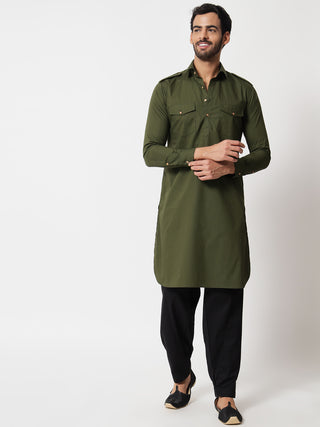 Olive Pathani Kurta