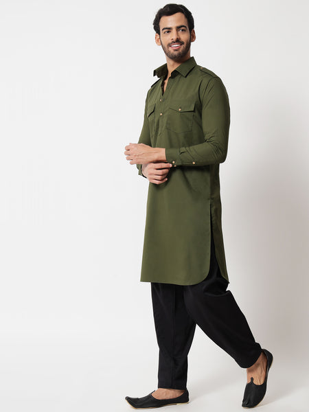 Olive Pathani Kurta