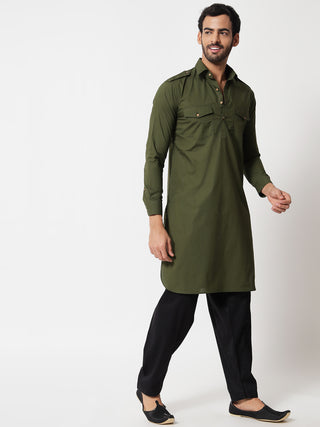Olive Pathani Kurta