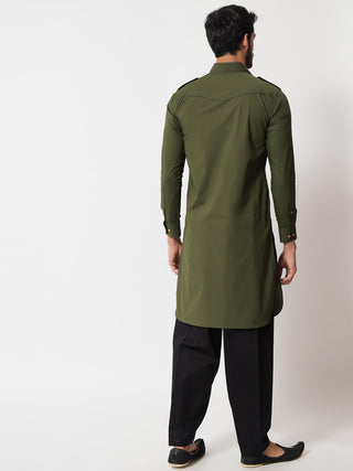 Olive Pathani Kurta