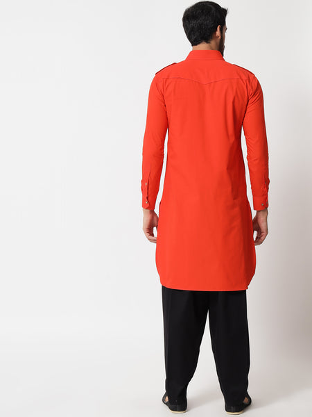 Bright Orange Pathani Kurta