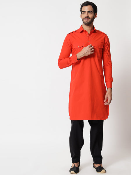 Bright Orange Pathani Kurta