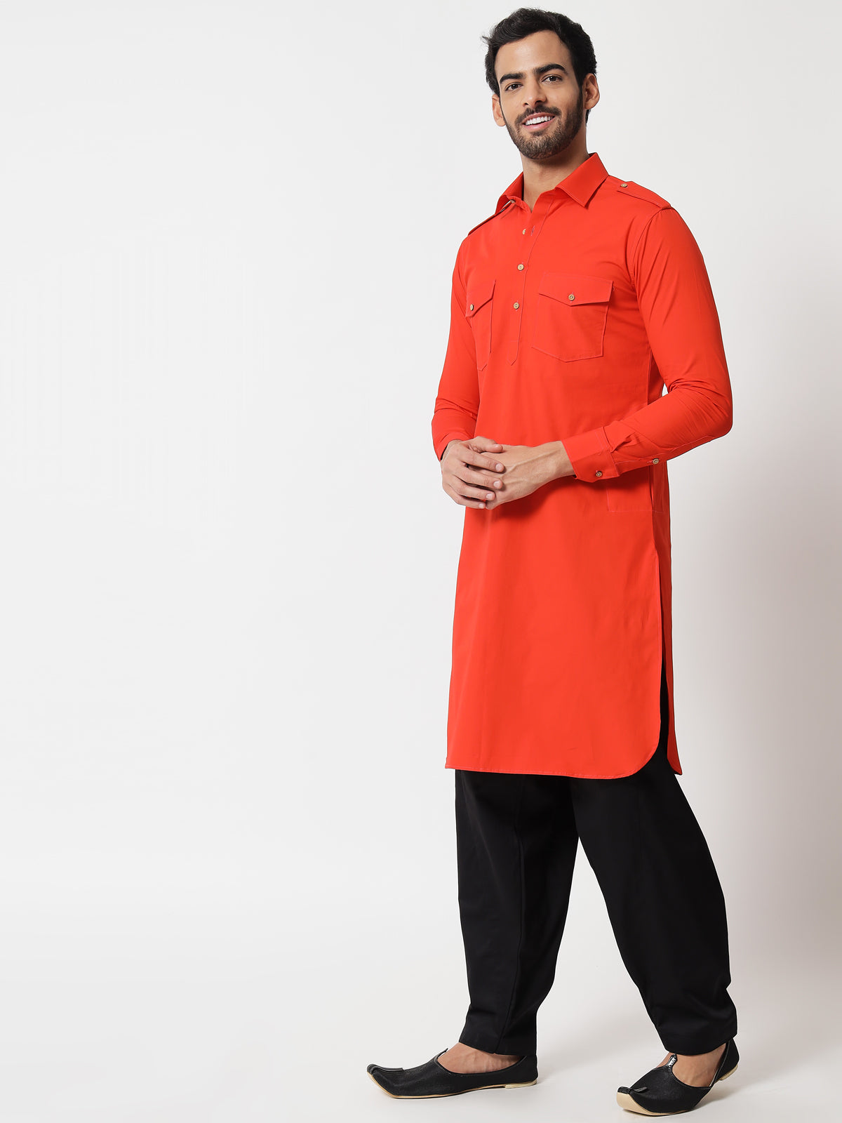 Bright Orange Pathani Kurta