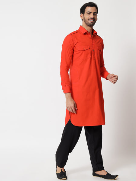 Bright Orange Pathani Kurta