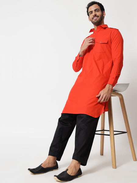 Bright Orange Pathani Kurta