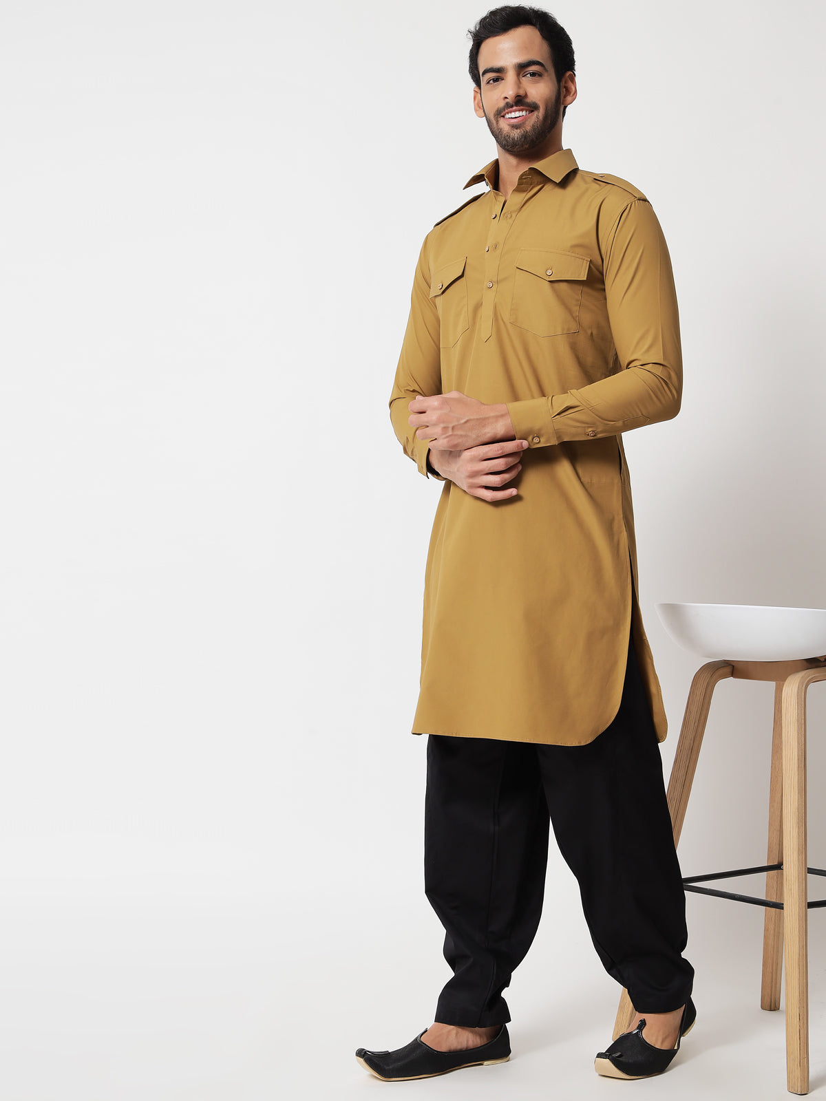 Mustard Pathani Kurta