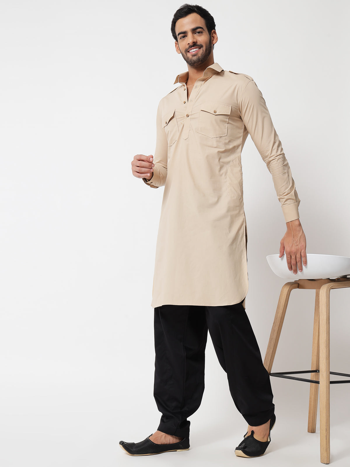 Beige Pathani Kurta