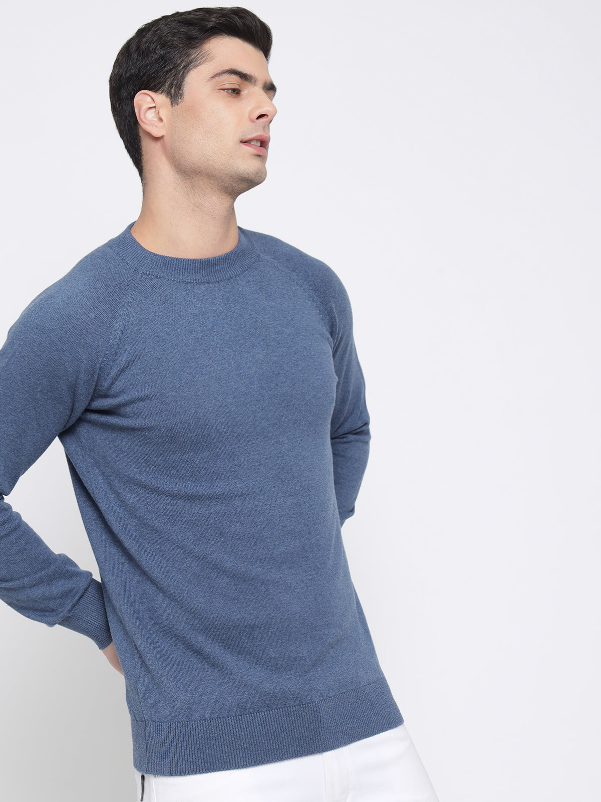 Steel Blue Basic Soft Sweater For Men