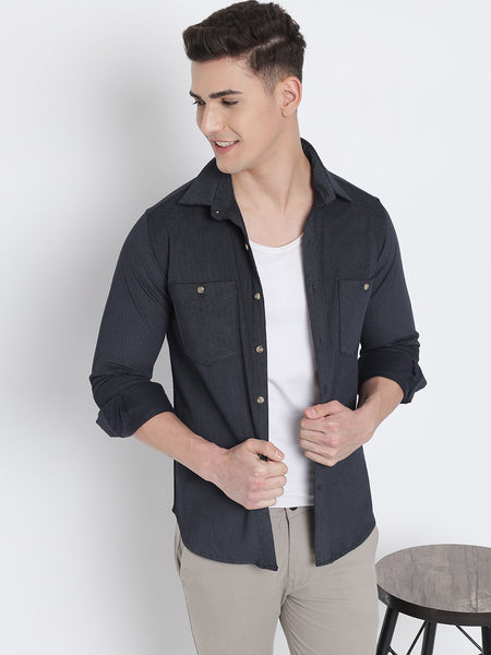 Grey Houndstooth Corduroy Shirt