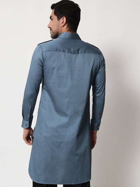 Steel Blue Pathani Kurta