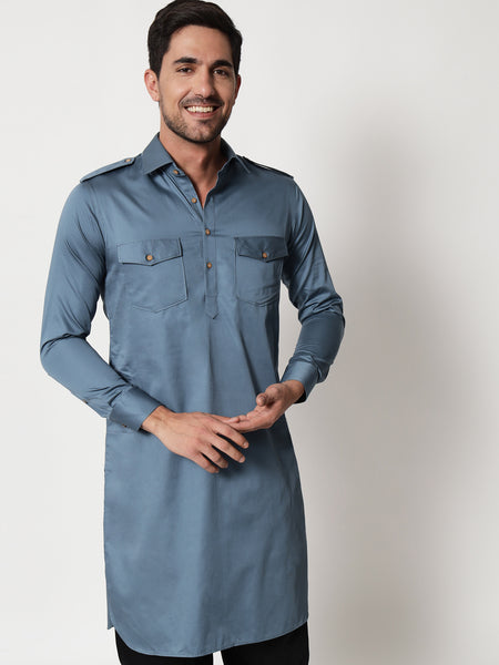 Steel Blue Pathani Kurta