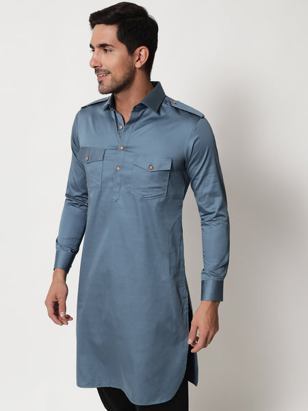 Steel Blue Pathani Kurta