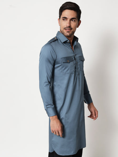 Steel Blue Pathani Kurta