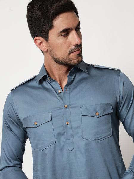 Steel Blue Pathani Kurta