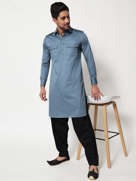 Steel Blue Pathani Kurta