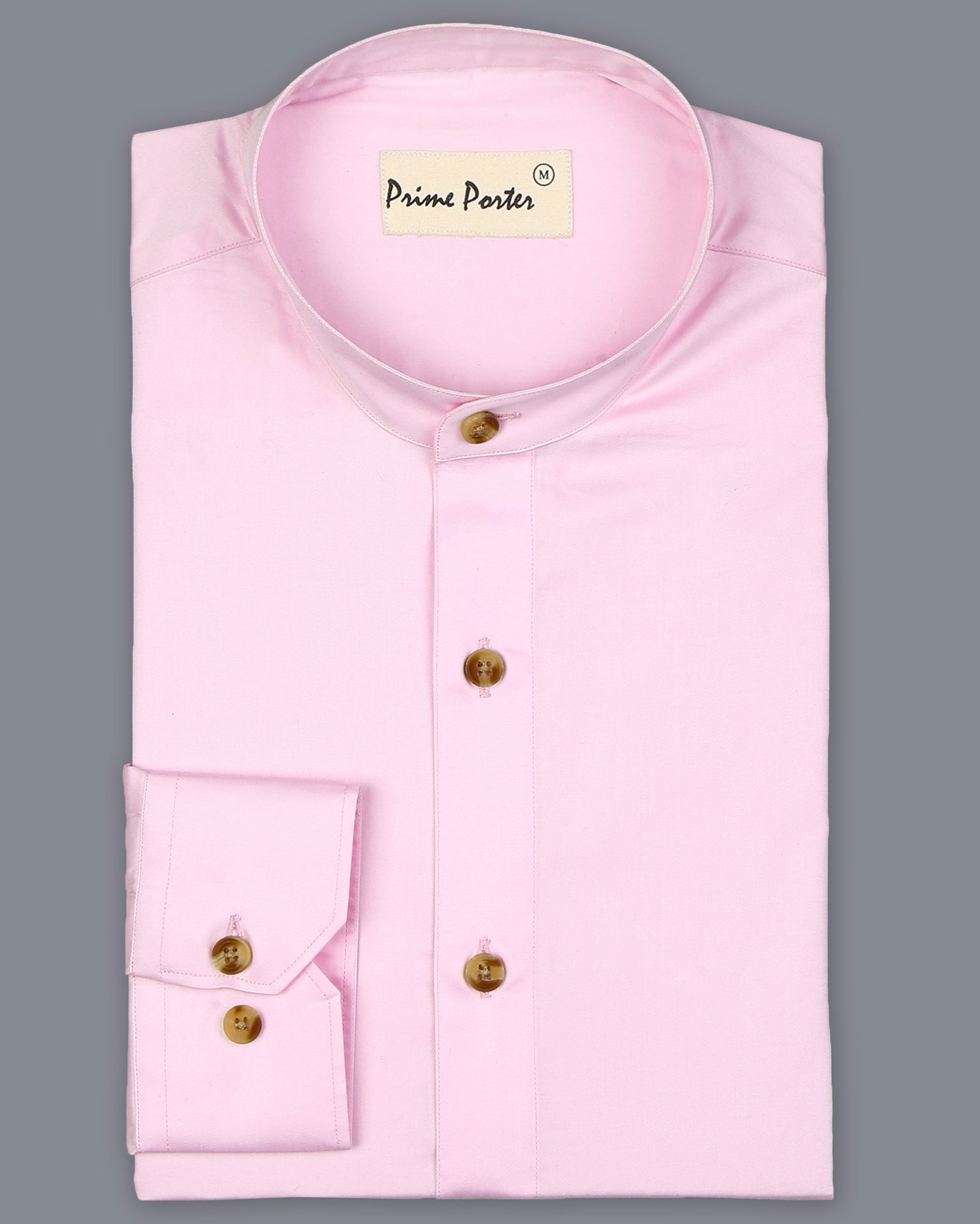 Light Pink Band Collar Shirt For Men – Prime Porter
