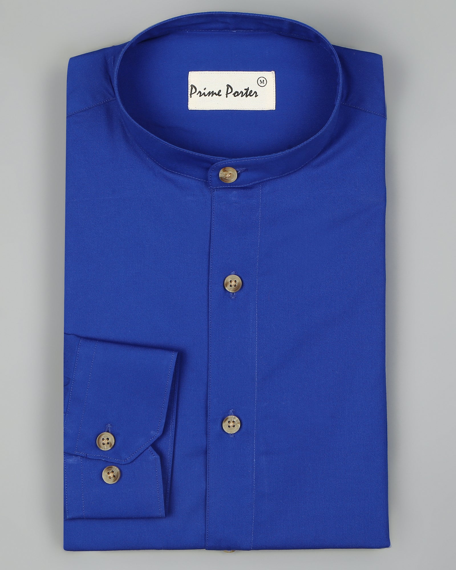 electric-blue-band-collar-cotton-shirt
