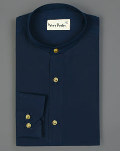 navy-blue-band-collar-cotton-shirt