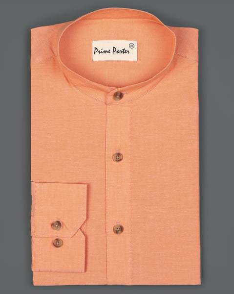 light-orange-band-collar-cotton-shirt