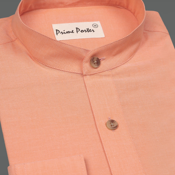 light-orange-band-collar-cotton-shirt