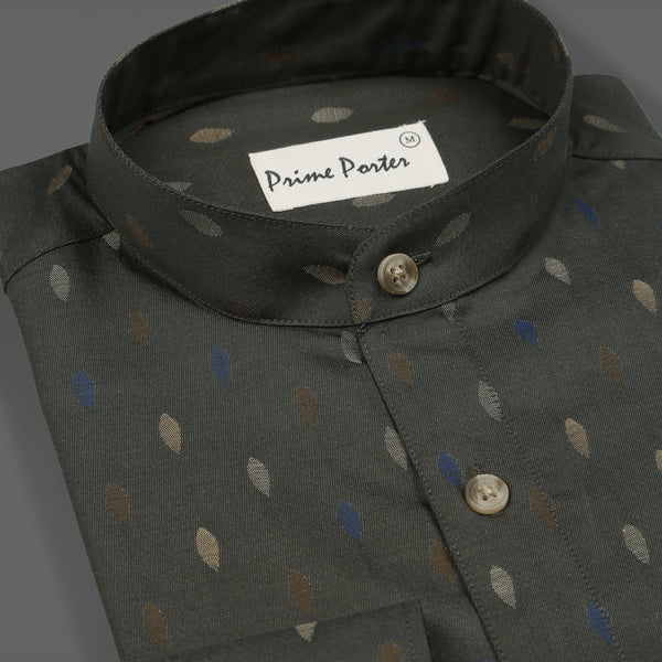 olive-dobby-band-collar-cotton-shirt