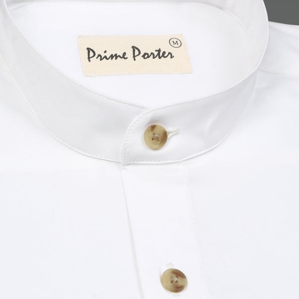 White Band Collar Pure Cotton Shirt 1