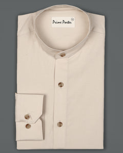 light-beige-band-collar-cotton-shirt