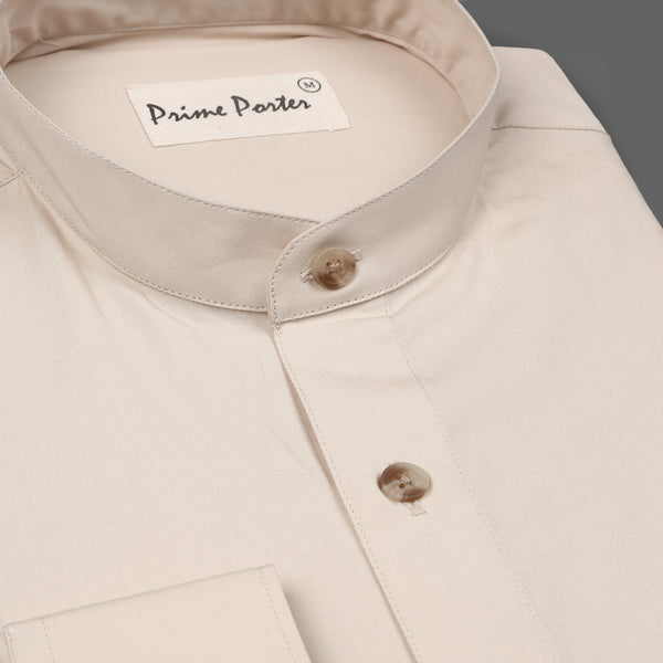 light-beige-band-collar-cotton-shirt