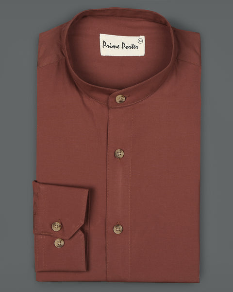 rust-band-collar-cotton-shirt