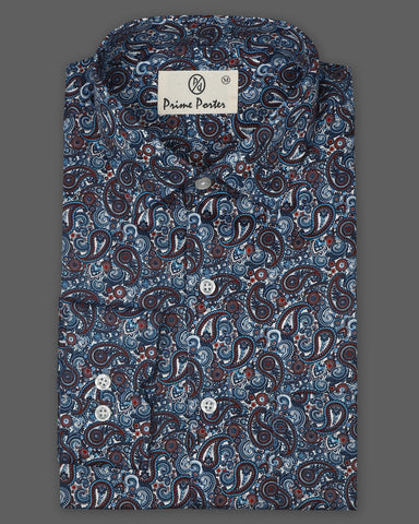 ﻿Multicolour Paisley Printed Cotton Shirt For Men