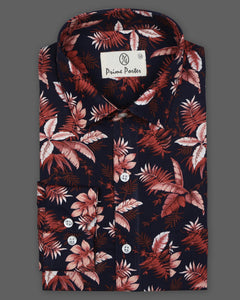 Currant Red Coloured Flower Printed Cotton Shirt For Men