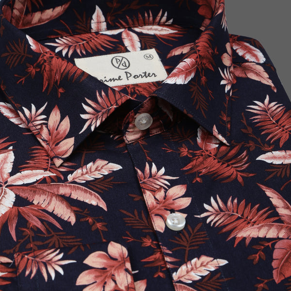 Currant Red Coloured Flower Printed Cotton Shirt For Men 1