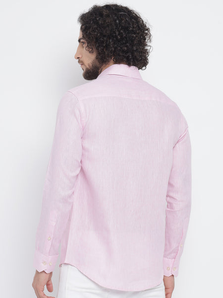 Baby Pink Colour Pure Linen Shirt For Men 2