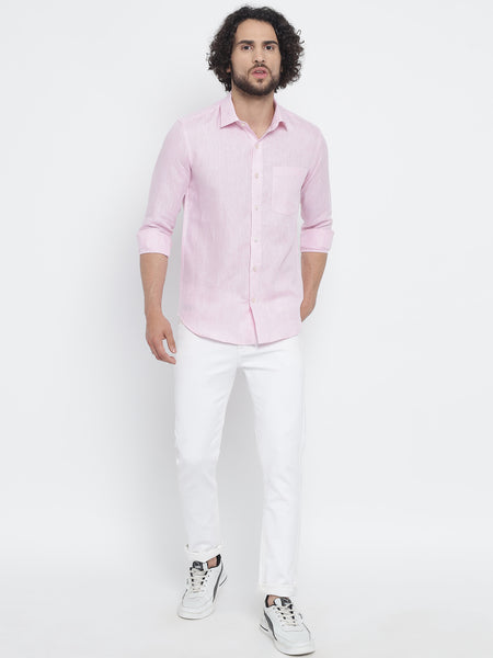 Baby Pink Colour Pure Linen Shirt For Men 3