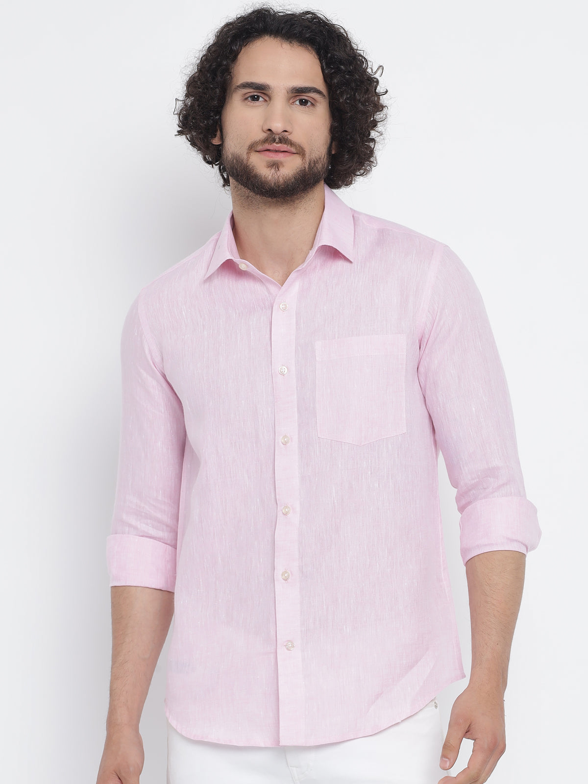 Baby Pink Colour Pure Linen Shirt For Men 4