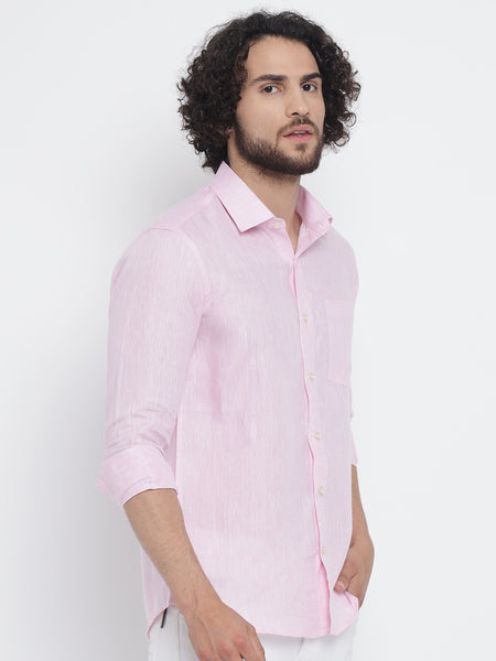Baby Pink Colour Pure Linen Shirt For Men