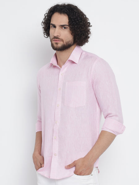 Baby Pink Colour Pure Linen Shirt For Men 5