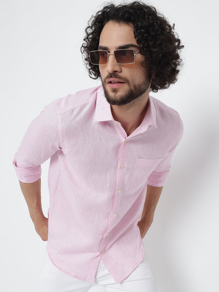 Baby Pink Colour Pure Linen Shirt For Men 1
