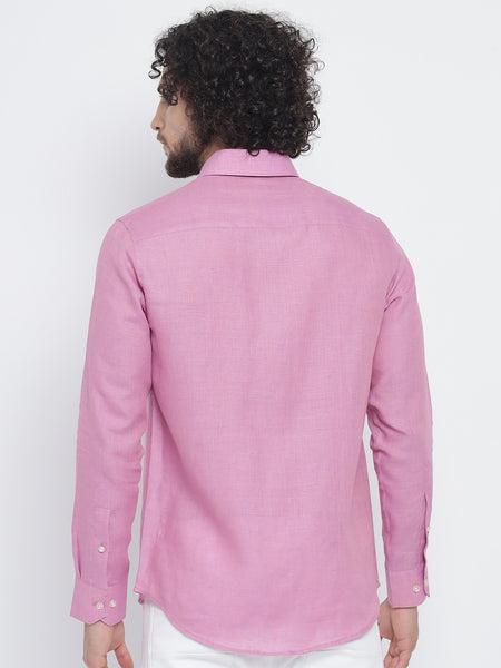 Carnation Pink Colour Pure Linen Shirt FOR MEN 4