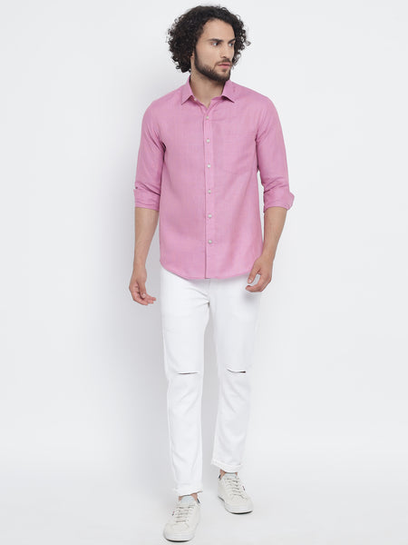 Carnation Pink Colour Pure Linen Shirt FOR MEN 2