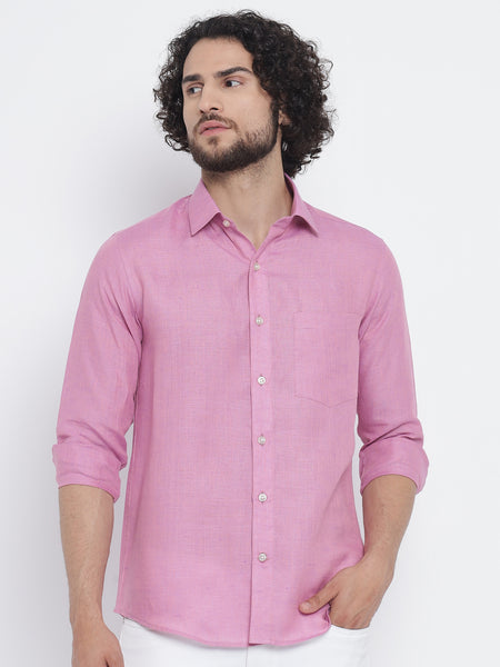 Carnation Pink Colour Pure Linen Shirt FOR MEN 1